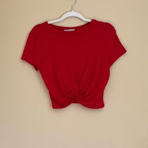 Red Front Knot Crop Top